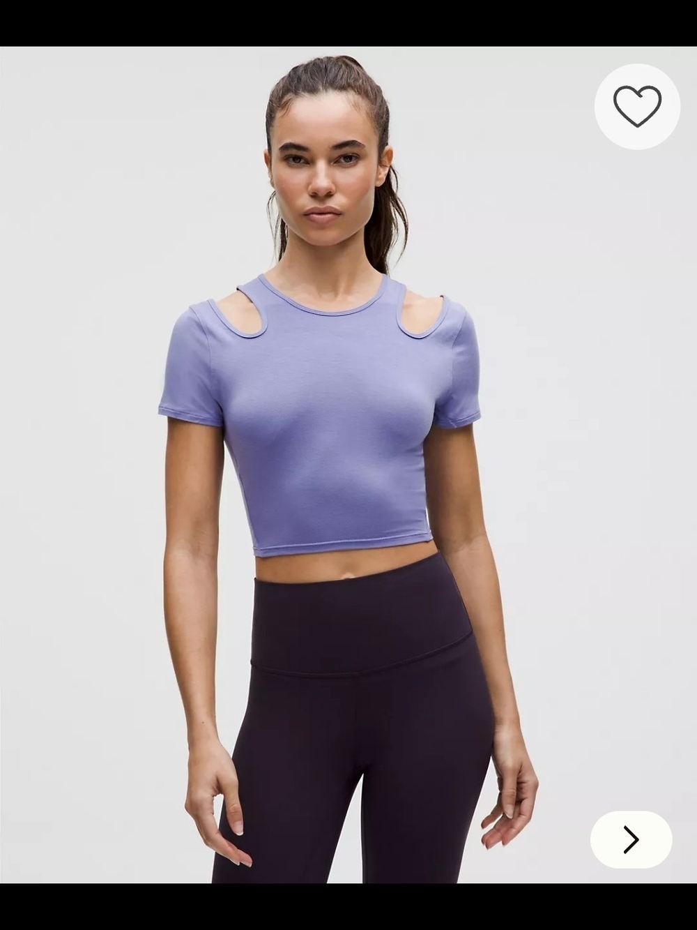 lululemon athletica Lavender Cutout Short Sleeve Crop Top